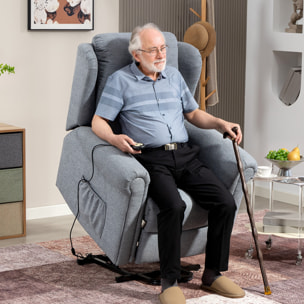 Sillón Relax Reclinable Eléctrico Levanta Personas Sillón Elevador con Respaldo Alto Capitoné Control Remoto Tapizado en Lino y Bolsillos Laterales Gris