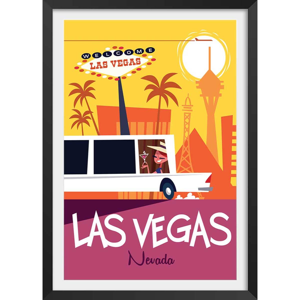 Affiche Road Trip à Vegas Affiche + cadre en bois - Noir