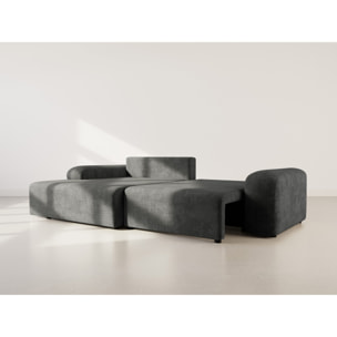 Rebecca - canapé d'angle gauche 4 places convertible avec coffre en velours texturé - Gris Anthracite