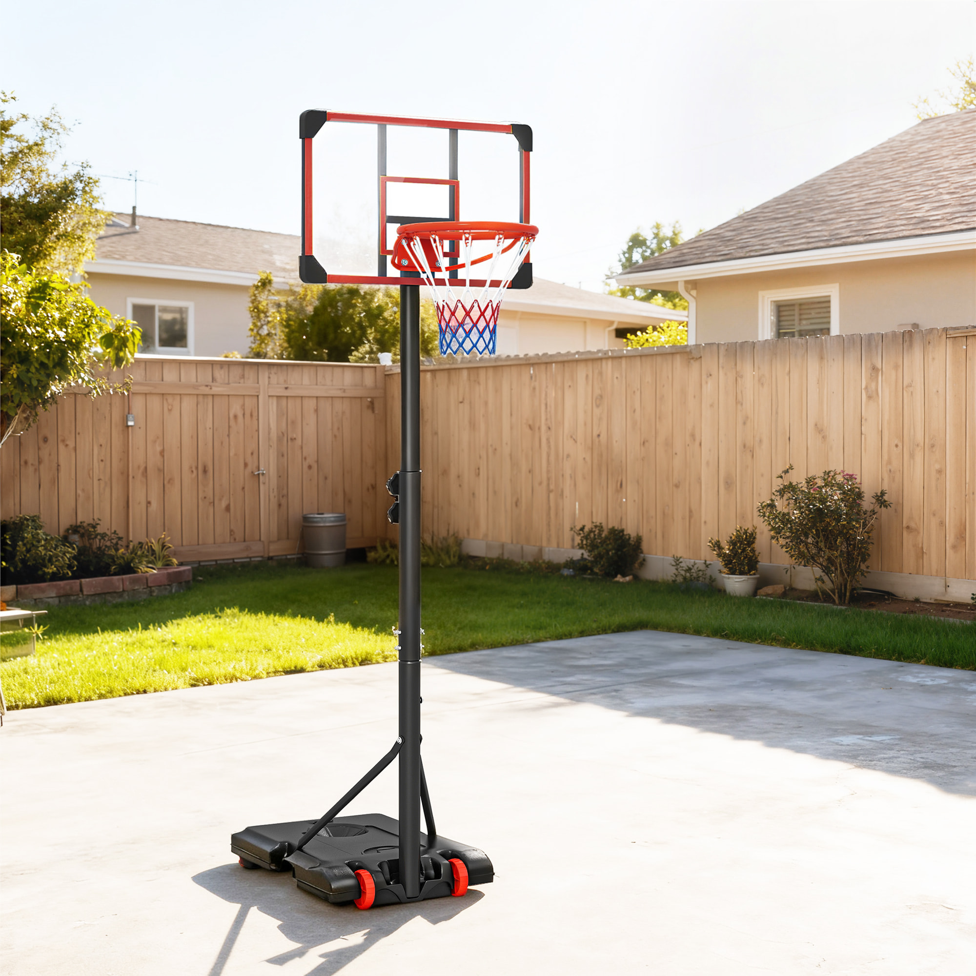 Canasta de Baloncesto para Exterior, Altura Ajustable 178-208 cm, Canasta de Baloncesto Portátil con Tablero Irrompible, Ruedas y Base Rellenable con Ranura, para Adolescentes y Adultos
