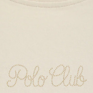 Maglietta crema a maniche corte con brillantini Polo Club