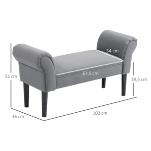 Banco Pie de Cama, Taburete Pie de Cama Tapizado en Lino Sintético con Patas de Madera, Reposabrazos y Asiento Acolchado, Estilo Moderno, Banco para Dormitorio, Entrada, Pasillo, Gris Oscuro