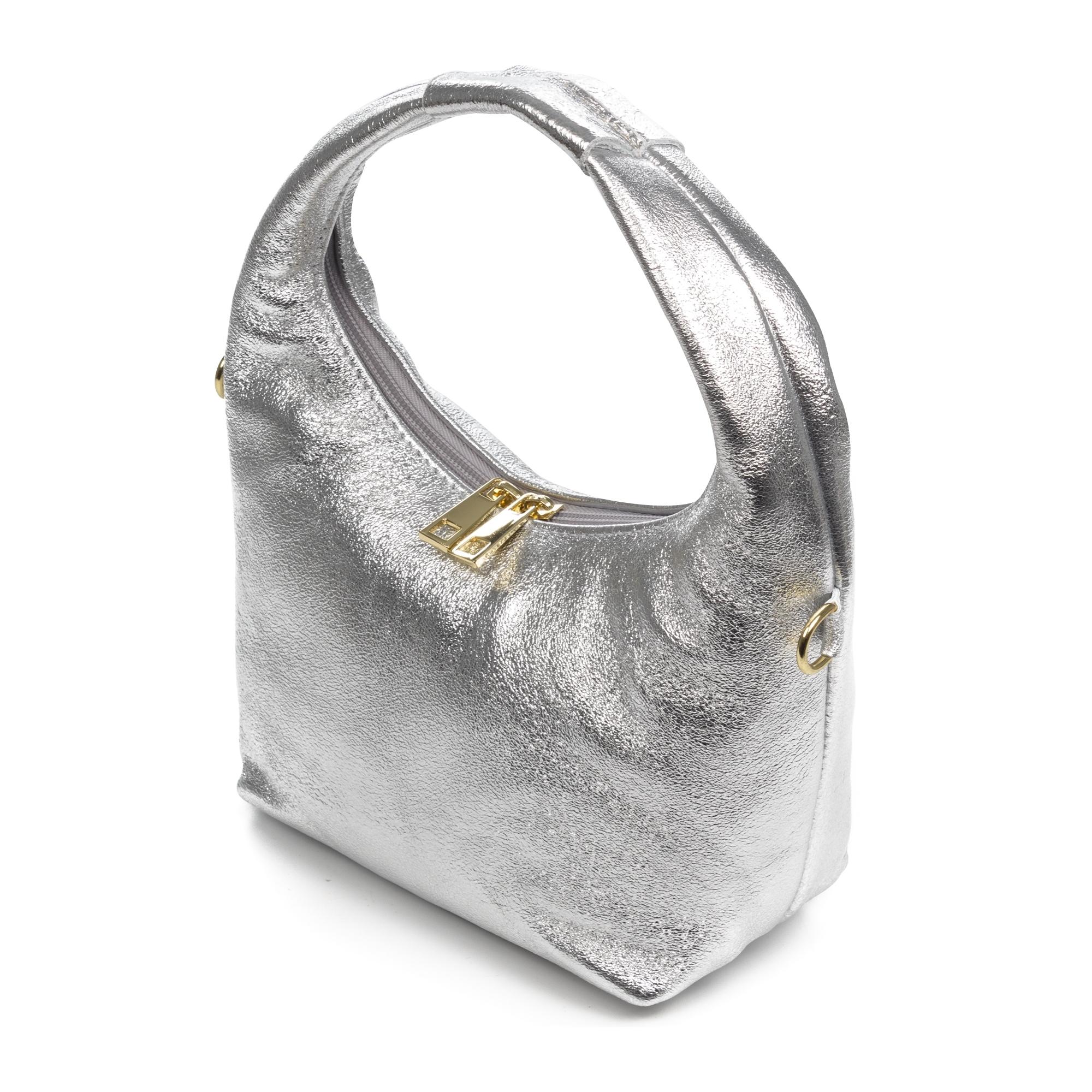 FIRENZE ARTEGIANI Arconate bolso de mano mujer. Piel auténtica acabado Gamuza lacada. Fabricado en Italia 21x11x14 Cm. Color: Plata