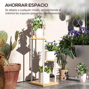 Estantería para Plantas de 4 Niveles Soporte para Plantas de Madera y Acero con 4 Estantes Cuadrados Soporte para Macetas para Interior y Exterior 53x42x85 cm Natural y Blanco