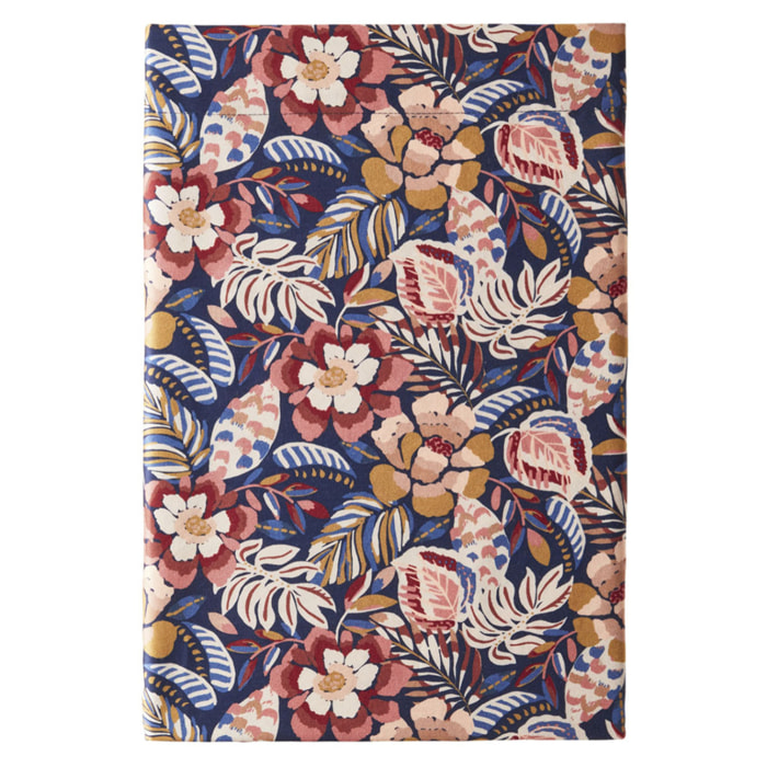 Drap plat imprimé en satin de coton, FOLK FLOWERS, Multicolore
