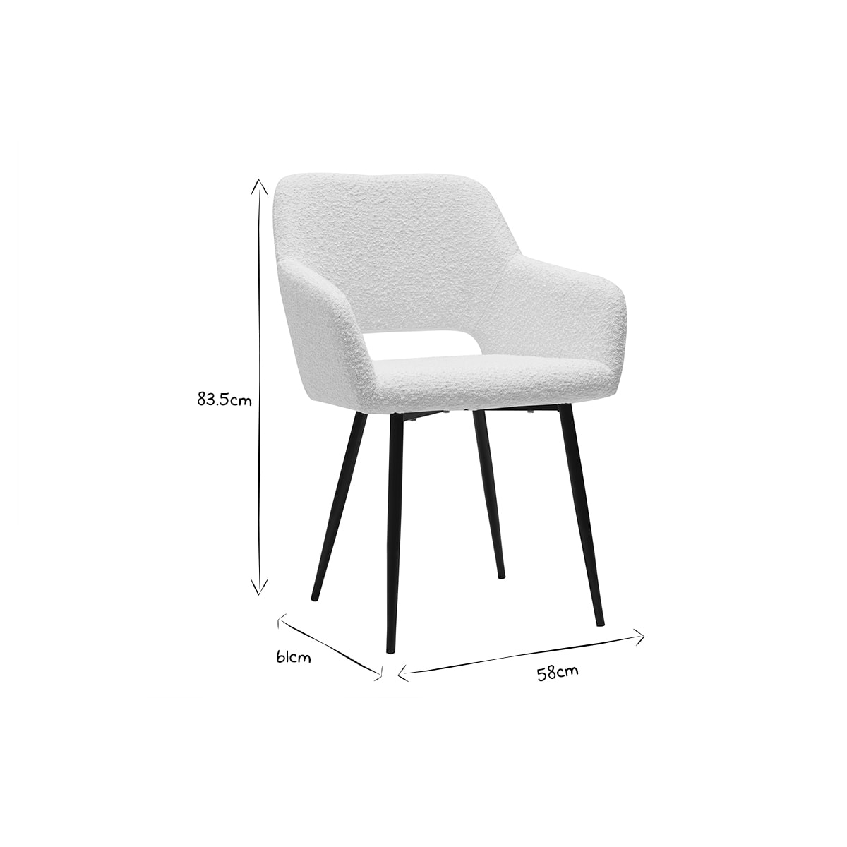 Chaises en tissu effet laine bouclée blanc cassé et métal noir (lot de 2) LAURETTE