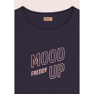 T-shirt cropped con maniche ampie e stampa Mood Up