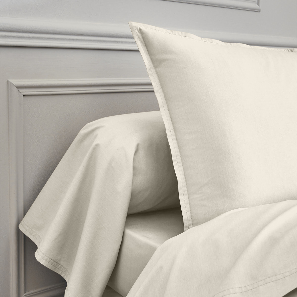 Taie d'oreiller unie en percale de coton, PREMIÈRE, Meringue