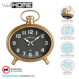 Well home reloj de apred ovalado cuerpo dorado 21x4,8x23,5cm