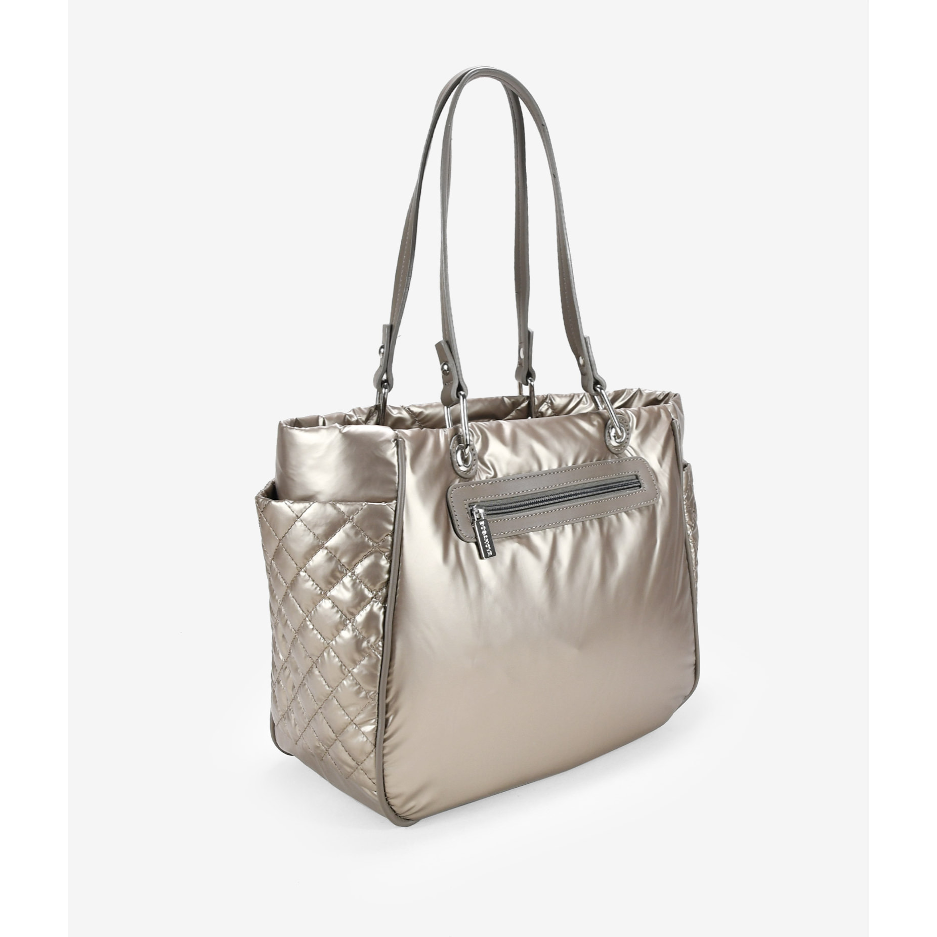 Bolso shopper taupe metalizado acolchado