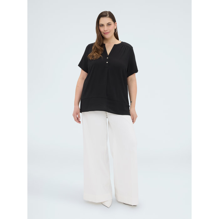 Fiorella Rubino - T-shirt in misto lyocell con bottoncini - Nero