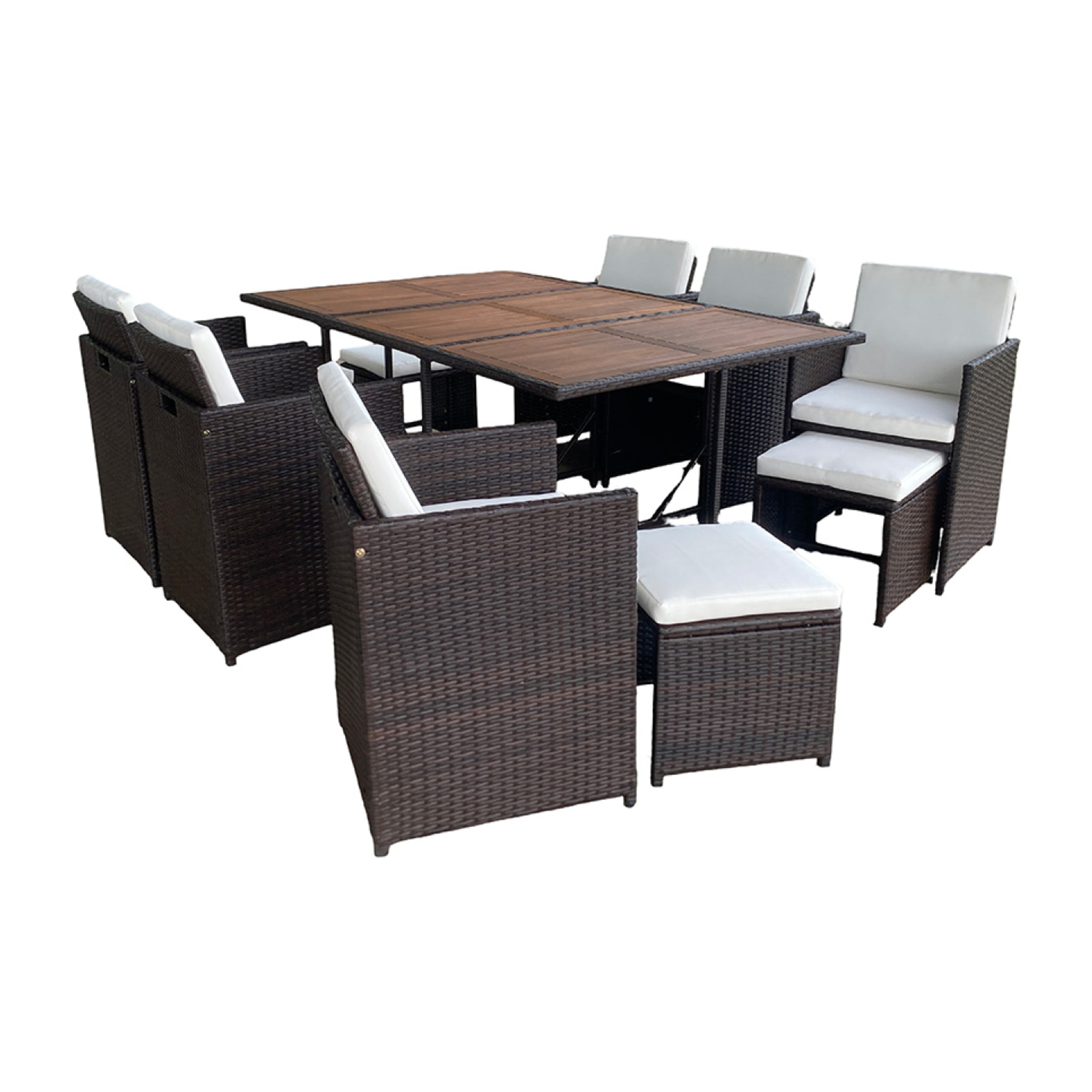 Salon de jardin 10 pl en résine marron et coussins beige + housse CASCO