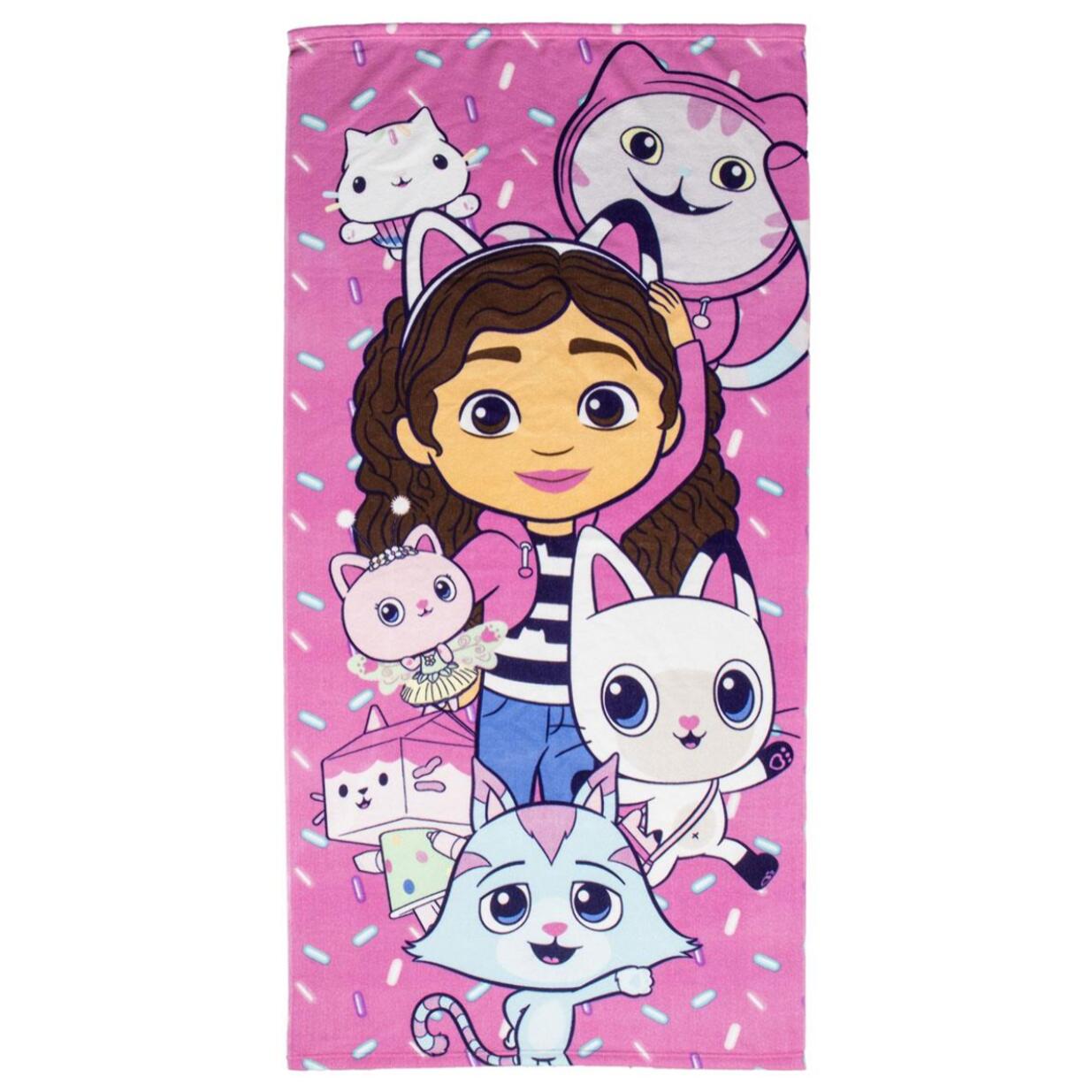 Set de Gabby´s Dollhouse con Gorra, Toalla de baño y Bolsa de Almacenamiento para pequeños Fans - 27x33x7- Multicolor