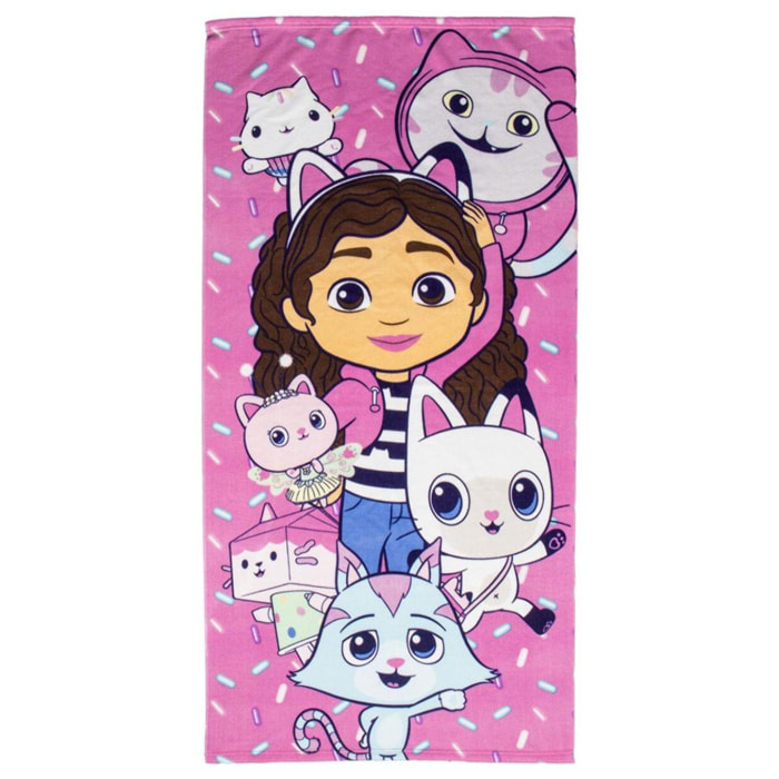 Set de Gabby´s Dollhouse con Gorra, Toalla de baño y Bolsa de Almacenamiento para pequeños Fans - 27x33x7- Multicolor