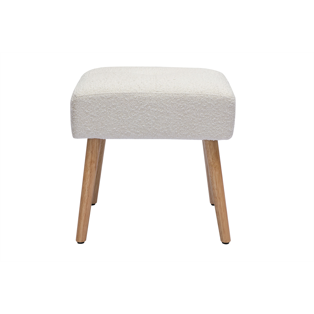 Tabouret bas en tissu effet laine bouclée blanc et bois clair massif H46 cm GUESTA