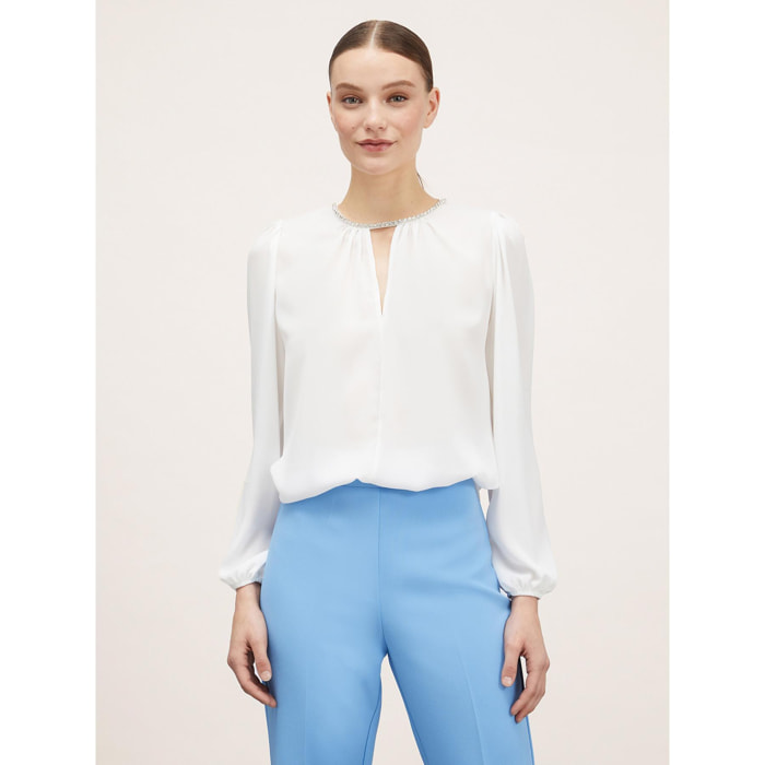 Motivi - Blusa elegante con pietre crystal - Bianco