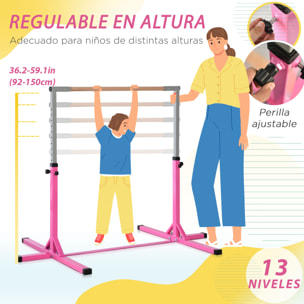 Barra de Gimnasia para Niños de +3 Años Barra de Entrenamiento con Altura Ajustable 92-150 cm Barra Horizontal de Gimnasia Carga 75 kg 197x121x150 cm Rosa