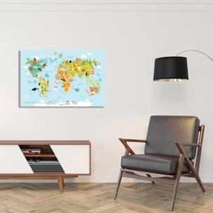 Tableau world map and animals Toile imprimée