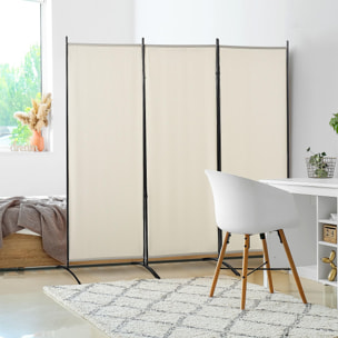 Biombo de 3 Paneles Biombo Separador de Ambientes 253x50x182 cm Divisor de Habitación Plegable con 6 Pies de Metal Pantalla de Privacidad para Oficina Dormitorio Beige