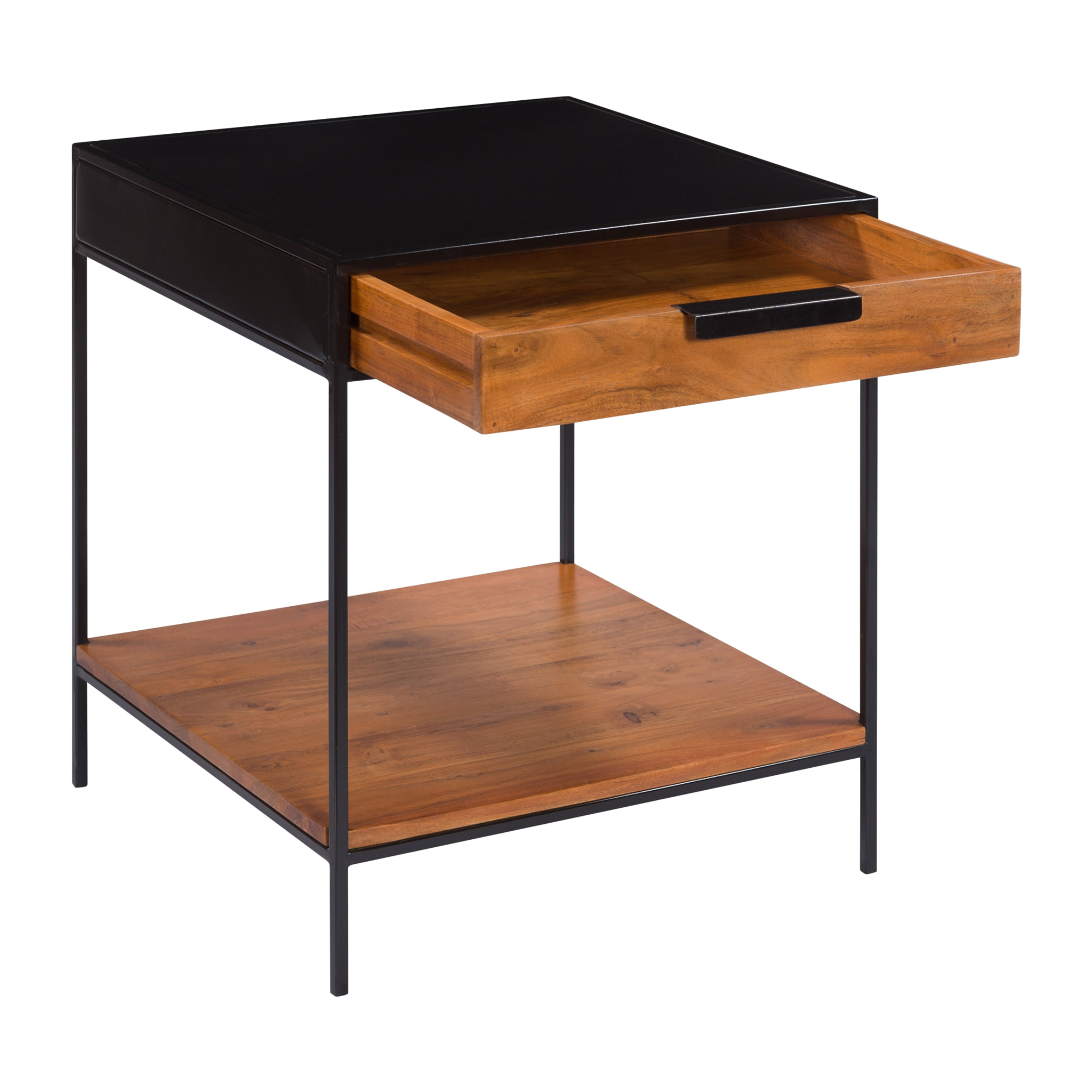 Table de chevet 1 tiroir en bois d'acacia et métal - Salama