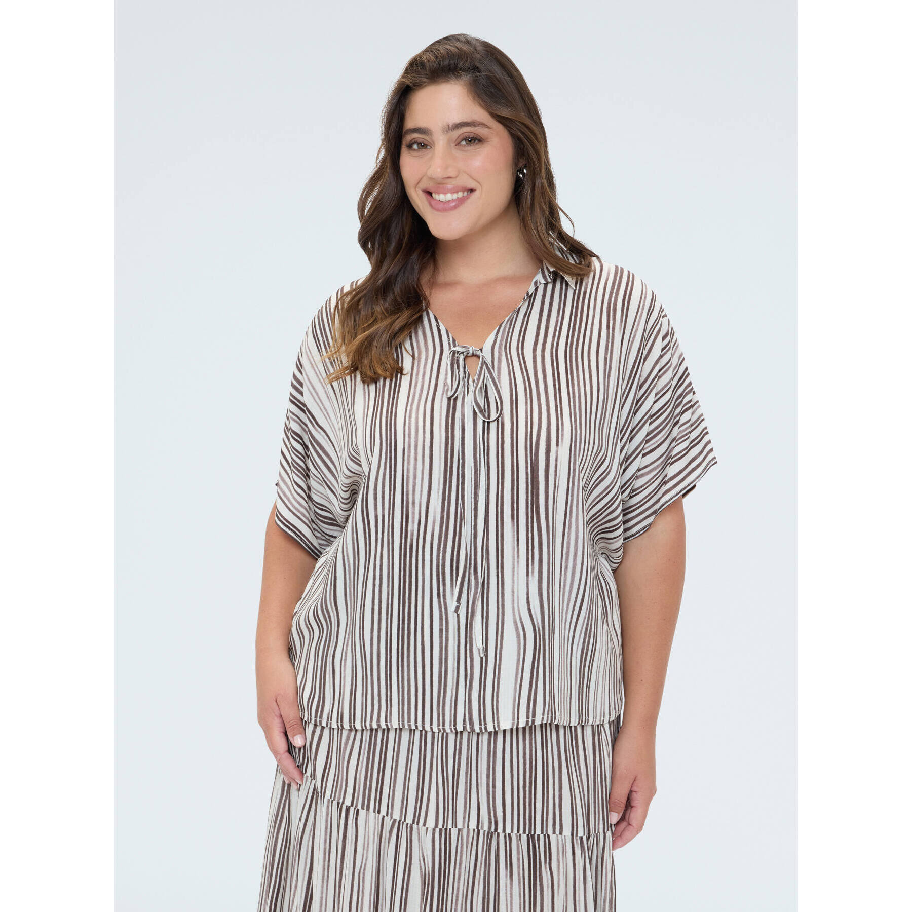 Fiorella Rubino - Blusa a righe in viscosa - Marrone