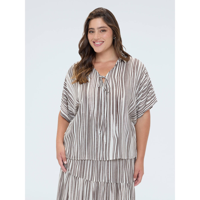 Fiorella Rubino - Blusa a righe in viscosa - Marrone