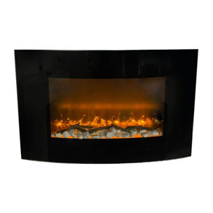 San Diego - Camino elettrico da parete con bordo arrotondato 88,5x13,5xH56 cm, effetto fiamma
