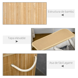 Cesto de Ropa Sucia con Tapa, 90L, Cesta Ropa Sucia de Bambú con 2 Compartimentos, Bolsa Interior Extraíble y Lavable, Asas, para Lavandería, Dormitorio, 54,2x35,2x59,5 cm, Natural