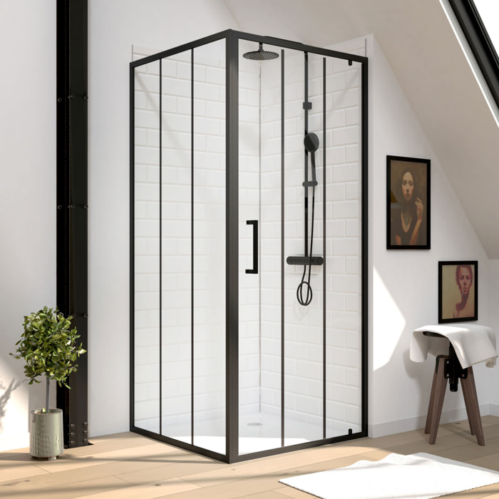 Porte de douche serigraphiee - 90x200cm + Paroi retour - 90x200 cm - PORTE PIVOTANTE
