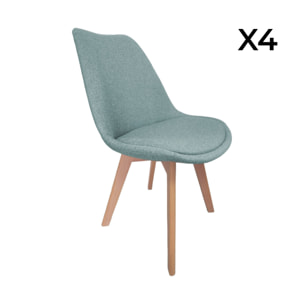 Lot de 4 chaises scandinaves revêtement tissu bleu clair. pieds bois de hêtre - Nils