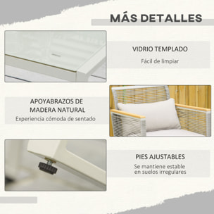 Conjunto de Muebles de Jardín de Ratán 4 Piezas Sofá Doble 2 Sillones Individuales y Mesa de Café de Vidrio con Cojines Desenfundables para Exterior Terraza Gris