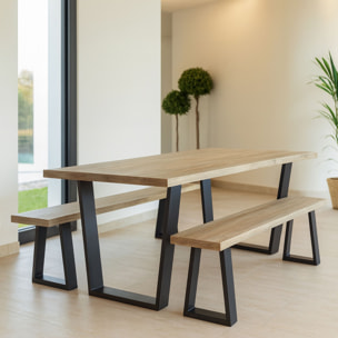 Ensemble table et banc en bois d'acacia et pieds métal noir HERA