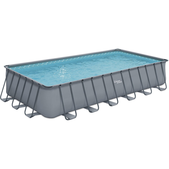 Piscine tubulaire grise - "LUDO 5" - 7.32 x 3.66 x 1.32 m - Filtration à  sable 5,7m3/H