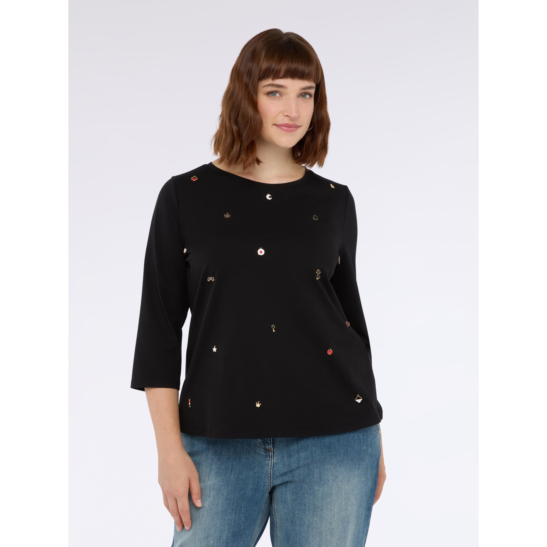 Fiorella Rubino - Camiseta de jersey de algodón con charms - Negro