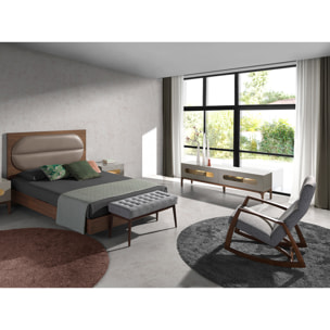 Sillón Angel Cerdá mecedora con reposabrazos tapizado en tela en gris con estructura y patas en madera chapada en nogal natural 68x90x96cm