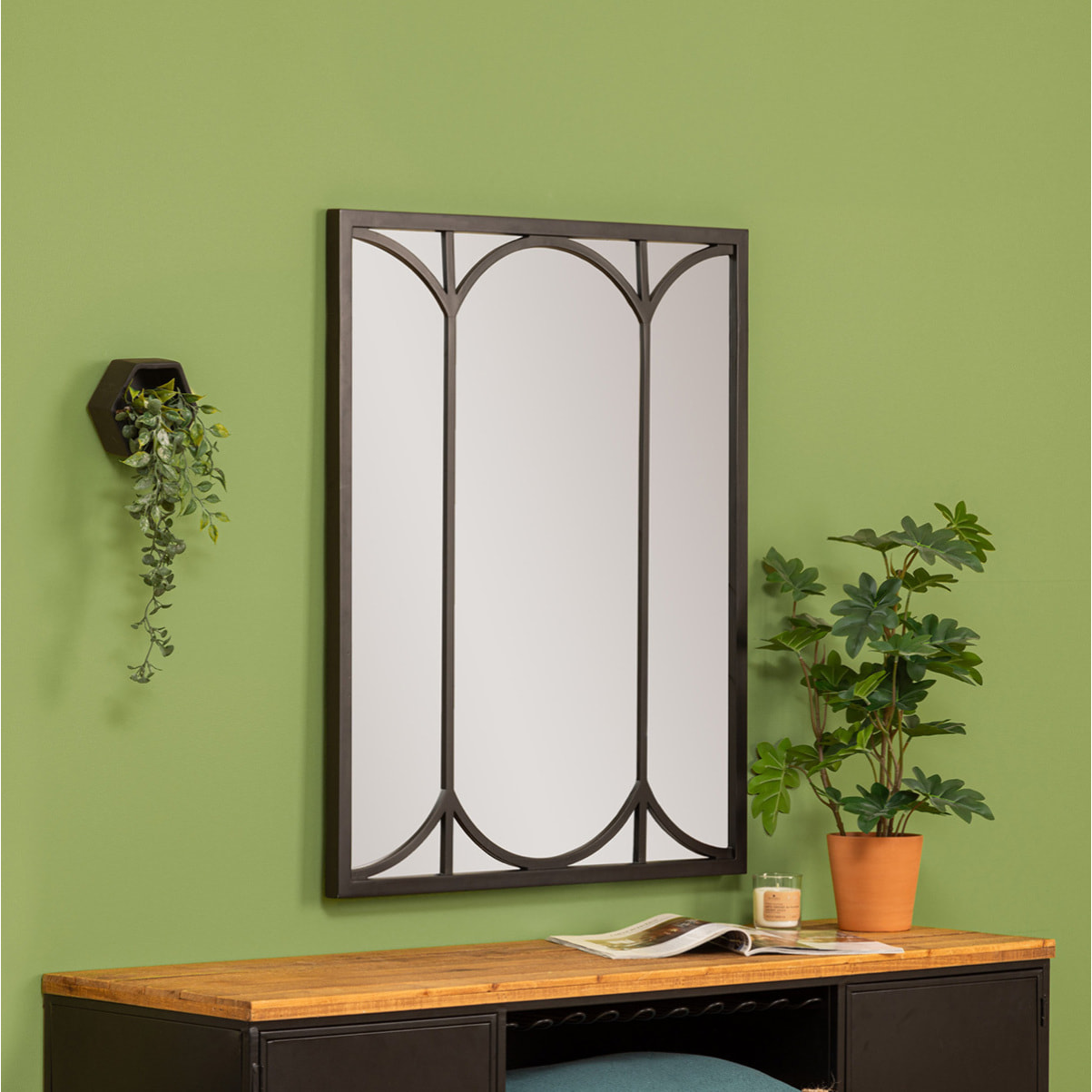 Miroir verrière Fiona noir 90x74cm