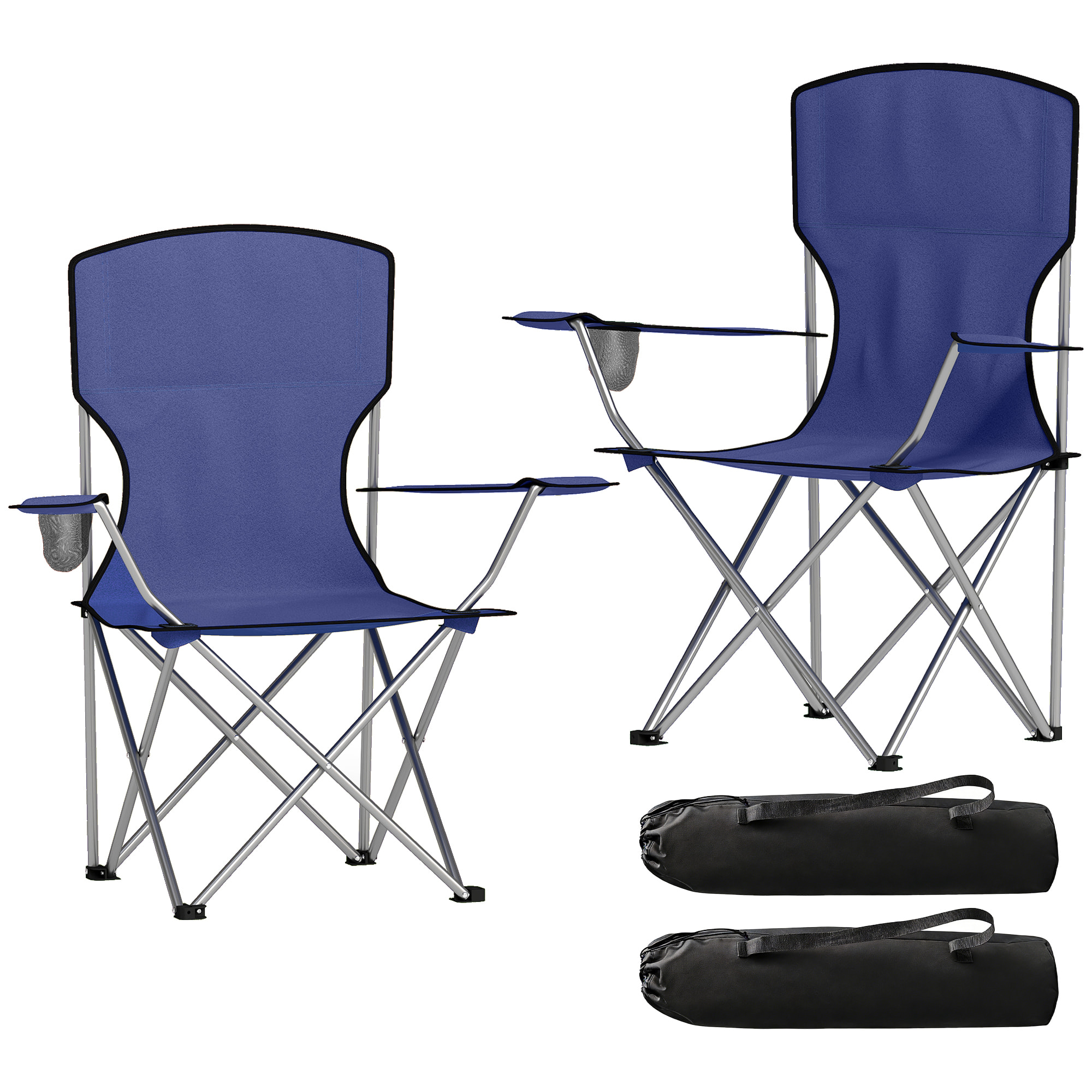 Lot de 2 chaises de camping pliables avec porte-gobelets et sac transport bleu foncé