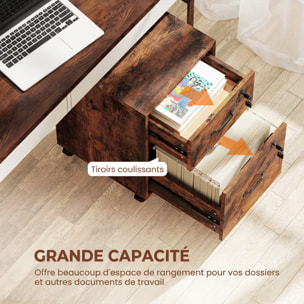 Caisson bureau verrouillable mobile 2 tiroirs coulissants trieur dossiers effet bois