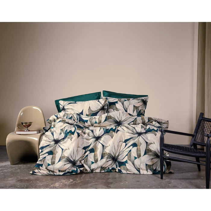 Parure housse de couette 240x220 cm et 2 taies d'oreiller 63x63cm satin de coton imprimé