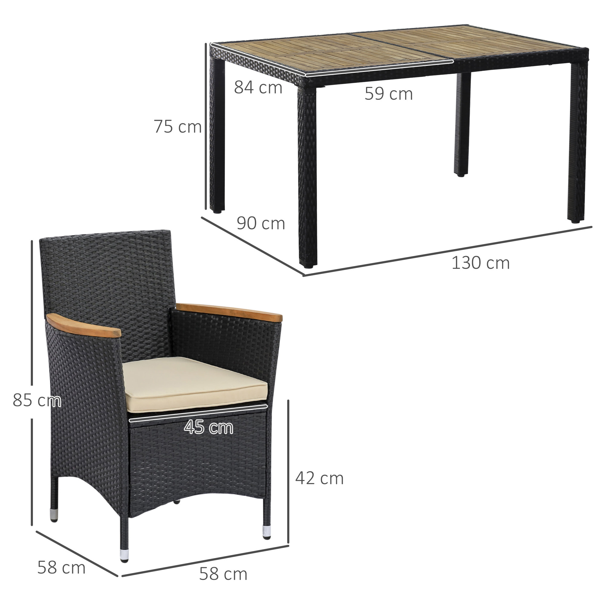 Salon de jardin 6 personnes – Table à manger – Fauteuils inclus