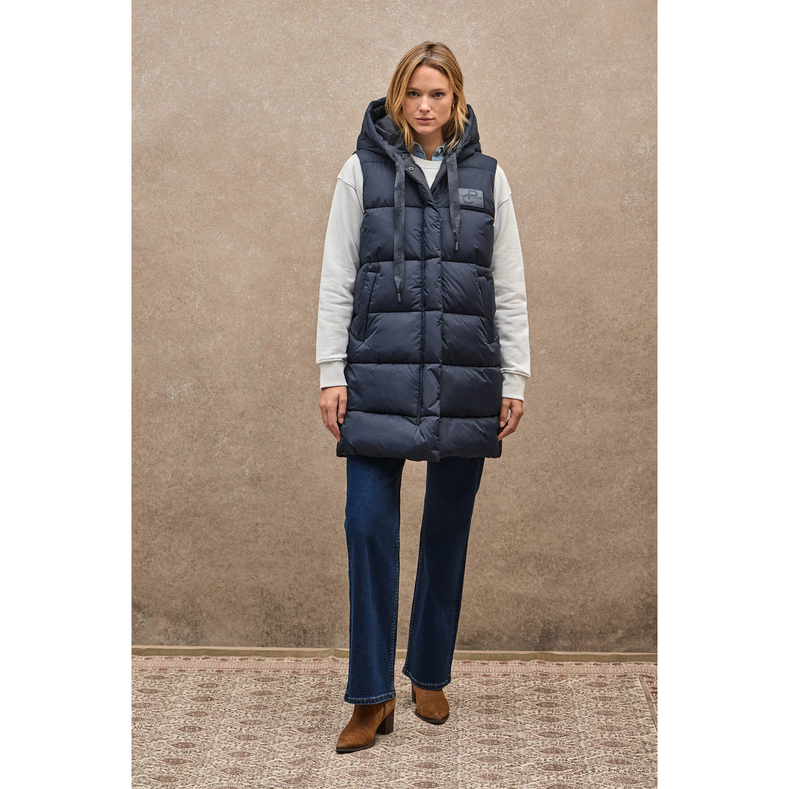 Gilet lungo reversibile blu marino con logo Polo Club