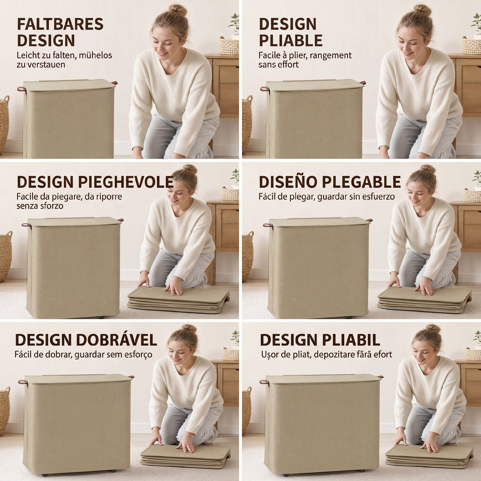 Cesto de Ropa Sucia con Tapa y Ruedas, 50L, Cesta de Ropa Sucia Plegable con Bolsa con Cordón Extraíble y Lavable, para Lavandería, Dormitorio, Baño, 40x30x65 cm, Camel