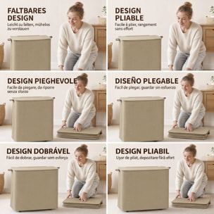 Cesto de Ropa Sucia con Tapa y Ruedas, 50L, Cesta de Ropa Sucia Plegable con Bolsa con Cordón Extraíble y Lavable, para Lavandería, Dormitorio, Baño, 40x30x65 cm, Camel
