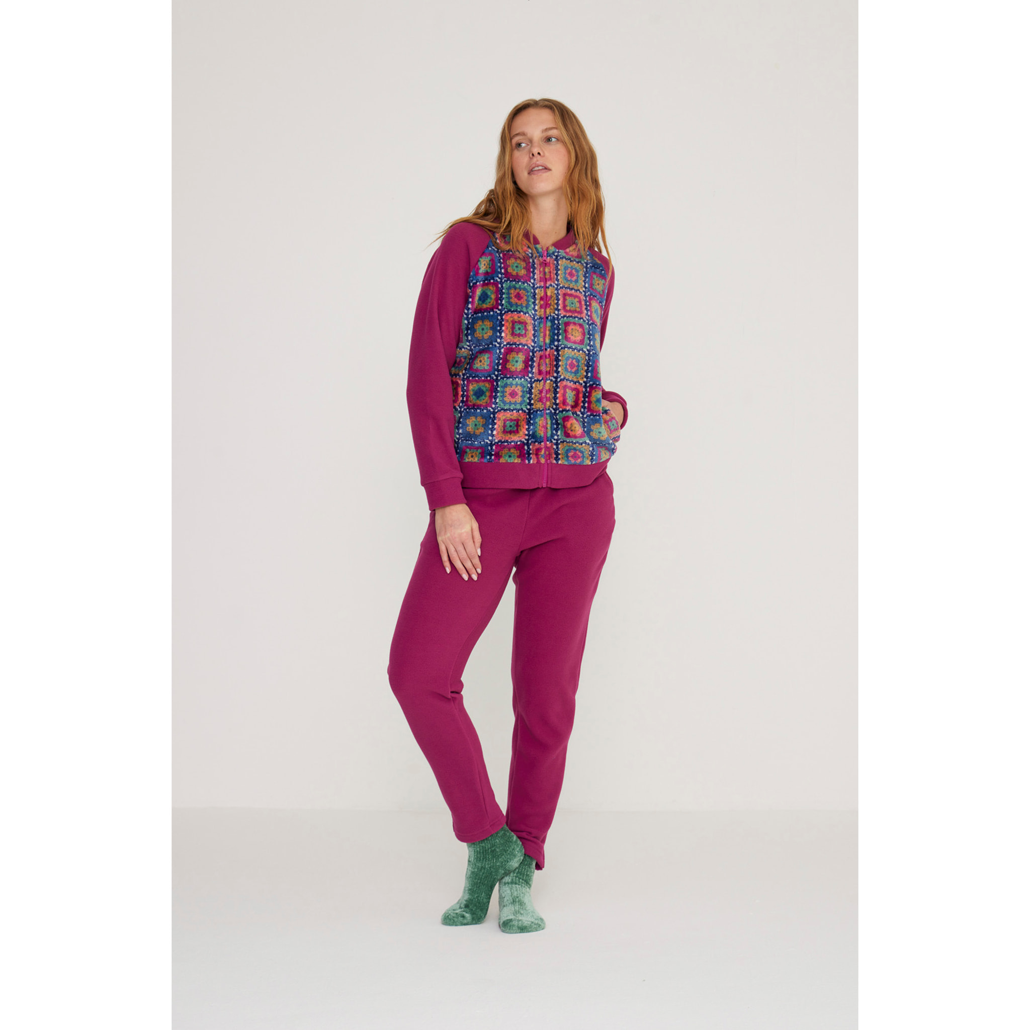 Completo loungewear donna folk in pile e coral Noidinotte