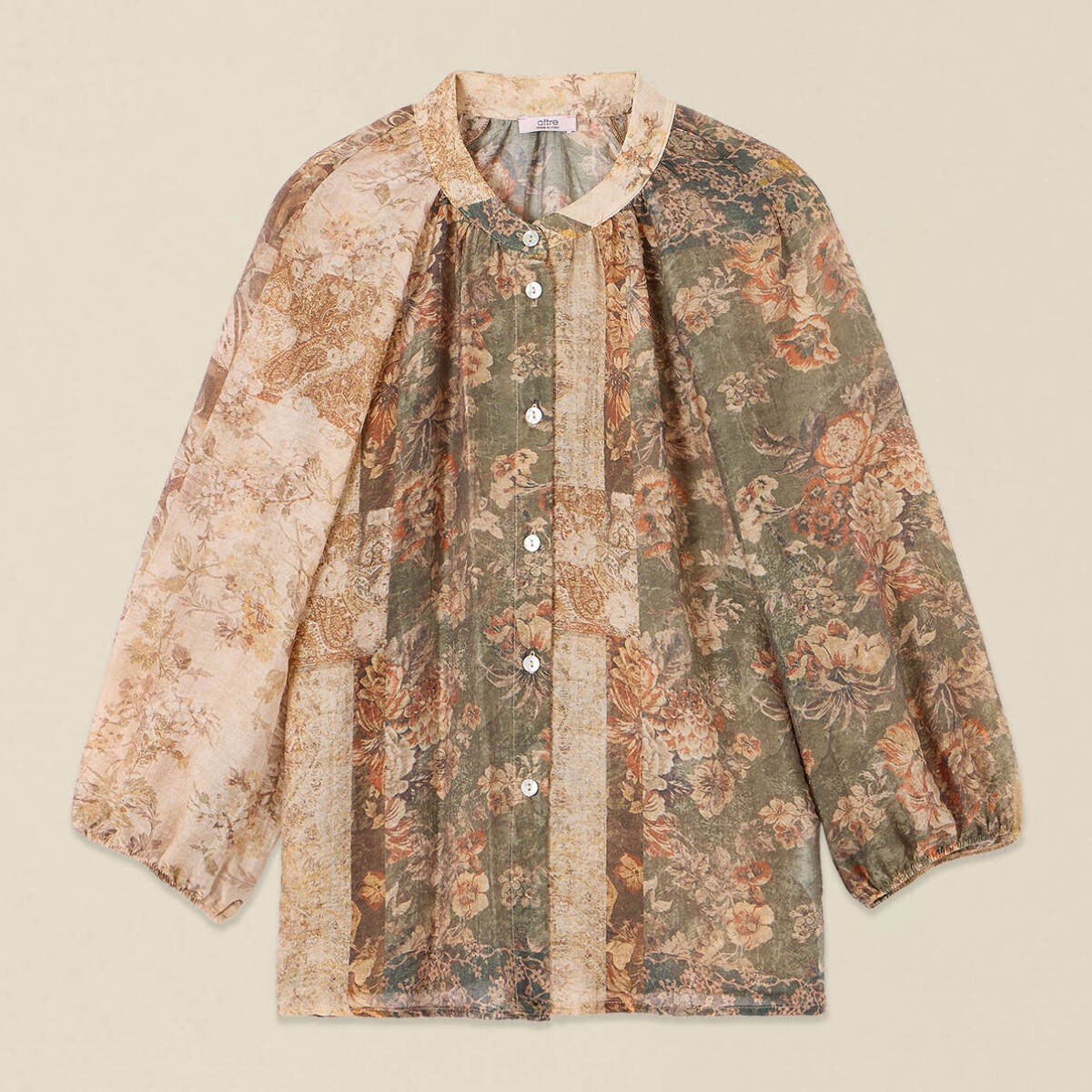 Oltre - Blusa misto lyocell fantasia - Beige