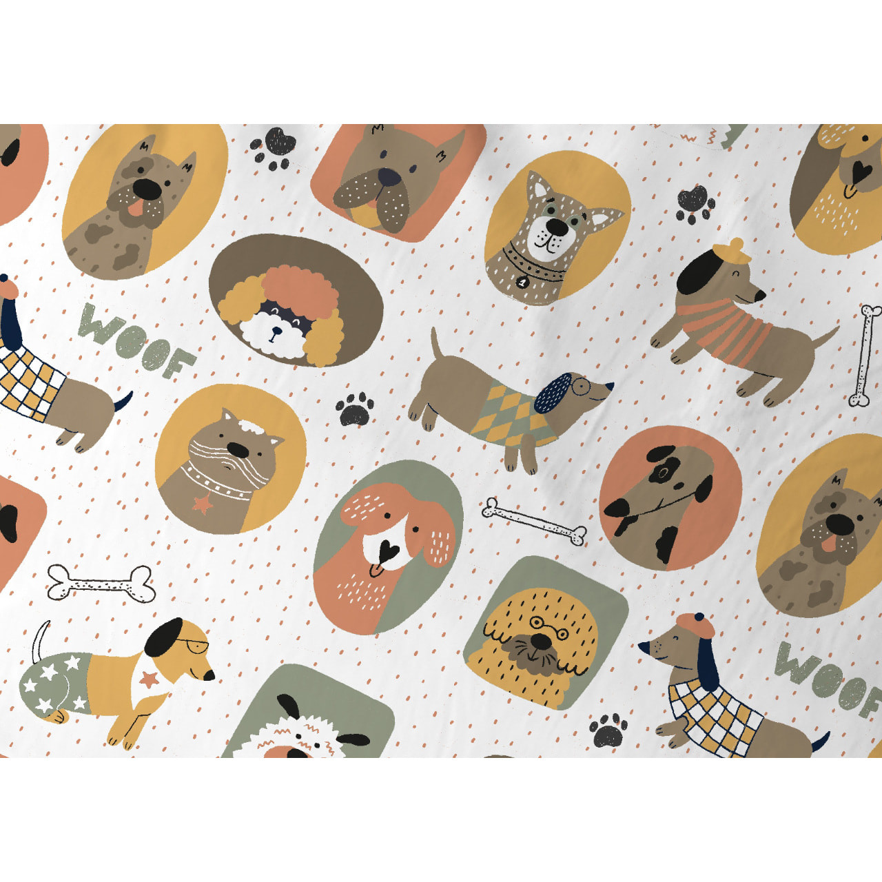Copripiumino In 100% Cotone Disegno Cani 25