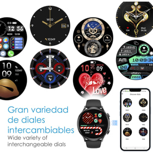 DAM Smartwatch QS40 con llamadas Bluetooth, notificaciones push. Múltiples modos deportivos, monitores de salud. 4,4x1,05x3,7 Cm. Color: Plata