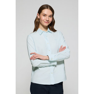 Camicia a righe color acquamarina con logo ricamato