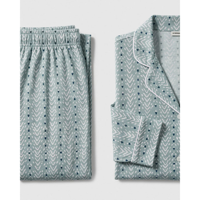 Pigiama lungo camicia in cotone a righe zuberi indaco