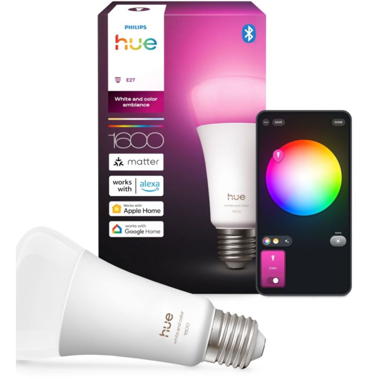 Ampoule LED connectée PHILIPS HUE E27 White&Color Ambiance 100W